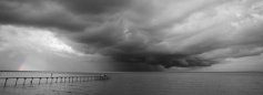 Black & White Storm on Mobile Bay with Rainbow